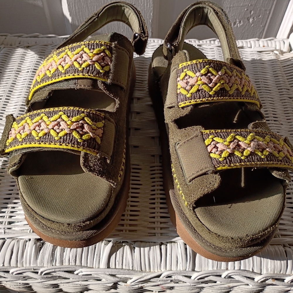 UGG Olive Sandals with Yellow and Pink Accents